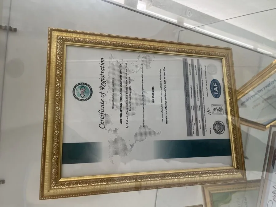 The ISO 9001 and ISO 14001 certificates held by the Rayong plant