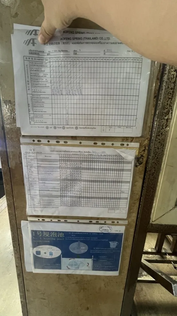 In-process inspection records kept on the production floor